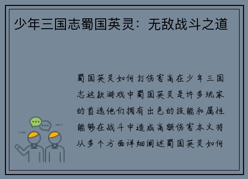 少年三国志蜀国英灵：无敌战斗之道